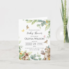 Groen Witte Geïllustreerde Vogels Baby Shower Uitn