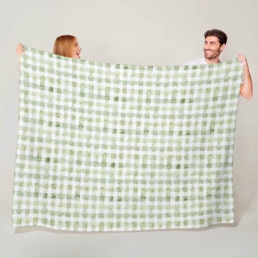 Groen Witte Geruite Fleece Deken (In situ)