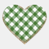 Groen Witte Geruite Glitter Hart Sticker (Voorkant)