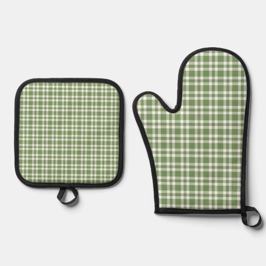 Groen Witte Geruite Patroon Ovenwant & Pannenlap Set (Voorkant)