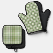Groen Witte Geruite Patroon Ovenwant & Pannenlap Set (Voorkant / Achterkant)