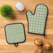 Groen Witte Geruite Patroon Ovenwant & Pannenlap Set (Top down)