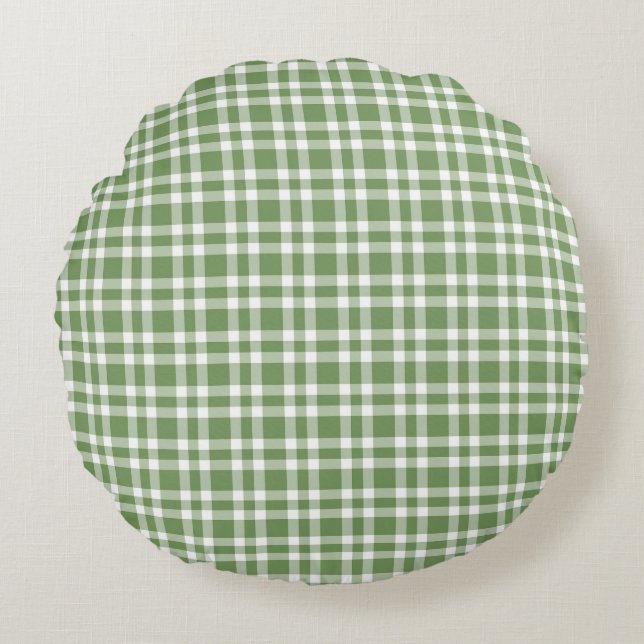Groen Witte Geruite Patroon Rond Kussen (Voorkant)