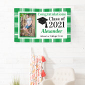 Groen Witte Geruite Schoolkleuren Afstuderen Spandoek (Insitu)