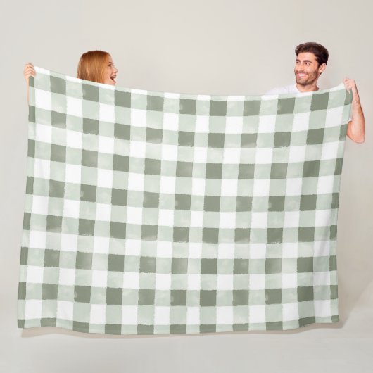 Groen Witte Geruite Strepen Fleece Deken (In situ)