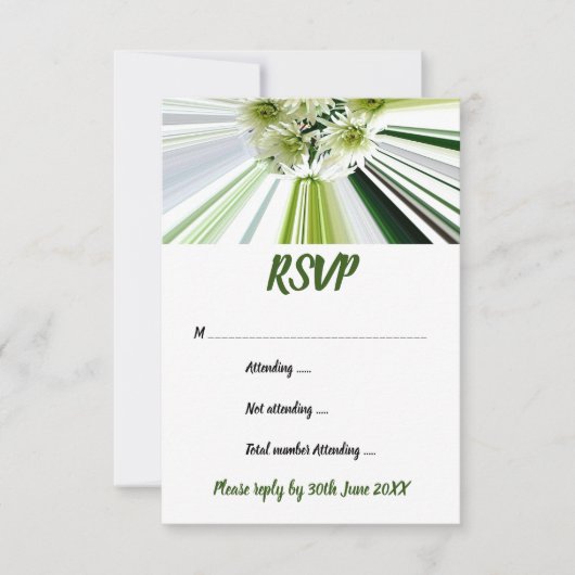 Groen Witte Gestreepte Bloemrijke RSVP Kaart (Voorkant)