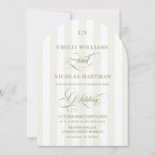 Groen Witte Gestreepte Monogram Bruiloft Kaart (Voorkant)