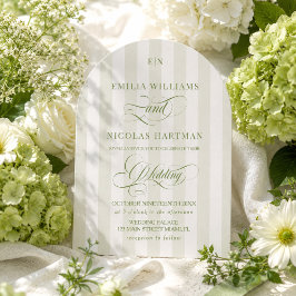 Groen Witte Gestreepte Monogram Bruiloft Kaart
