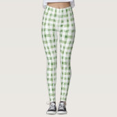 Groen Witte Gestreepte Plaid Leggings (Voorkant)