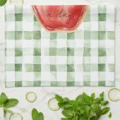 Groen Witte Gestreepte Plaid Rode Appel Per Dag Theedoek (Gevouwen)