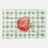 Groen Witte Gestreepte Plaid Rode Appel Per Dag Theedoek (Horizontaal)