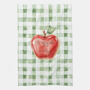 Groen Witte Gestreepte Plaid Rode Appel Per Dag Theedoek
