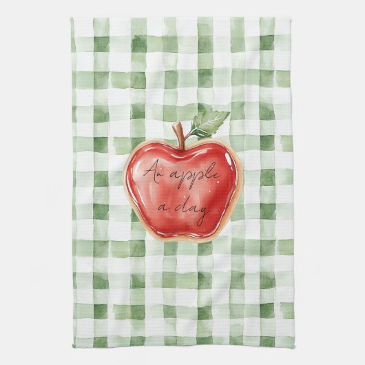 Groen Witte Gestreepte Plaid Rode Appel Per Dag Theedoek (Verticaal)
