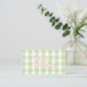 Groen Witte Gingham Geruit Visitekaartje (Staand voorkant)