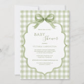 Groen Witte Gingham Whimsische Baby Shower Kaart (Voorkant)