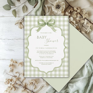 Groen Witte Gingham Whimsische Baby Shower Kaart