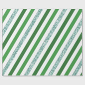 Groen Witte Glitter Gestreepte Feestdag Cadeaupapier (Vlak)