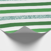 Groen Witte Glitter Gestreepte Feestdag Cadeaupapier (Hoek)