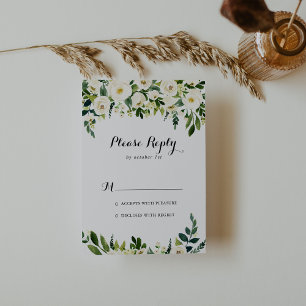 Groen-witte herfst bloemrijke kalligrafie RSVP Kaartje