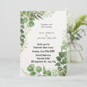 Groen-witte huwelijksuitnodiging met bloemen kaart (Staand voorkant)