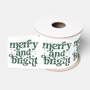 Groen & Witte Kerst Merry & Bright Vakantie Grosgrain Lint
