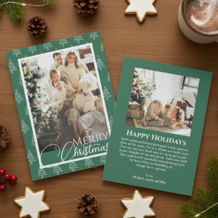 Groen-witte kerstboom patroonfoto feestdagenkaart