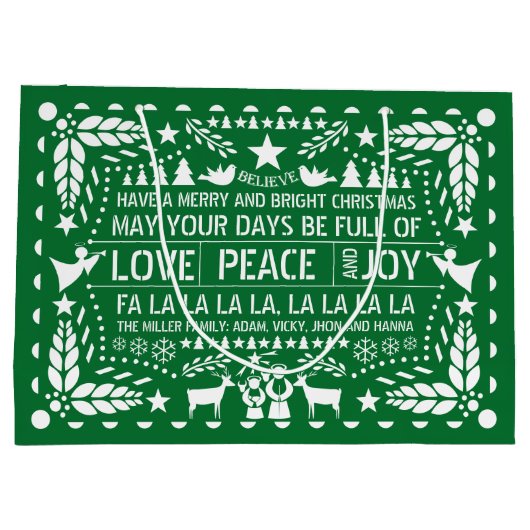 Groen witte liefde Vrede Vrede papel picado Kerstm Groot Cadeauzakje (Achterkant)