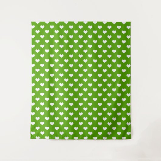Groen Witte Lieve Harten Ontwerp Wandkleed (Voorkant)