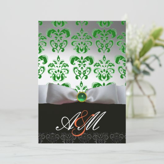 GROEN WITTE LINT & ZWARTE DAMAST MONOGRAM Goud Kaart (Staand voorkant)