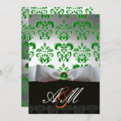 GROEN WITTE LINT & ZWARTE DAMAST MONOGRAM Goud Kaart (Voorkant / Achterkant)