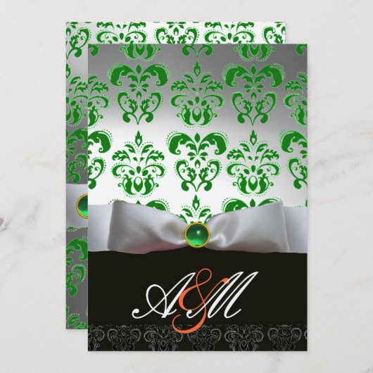 GROEN WITTE LINT & ZWARTE DAMAST MONOGRAM Goud Kaart (Voorkant / Achterkant)