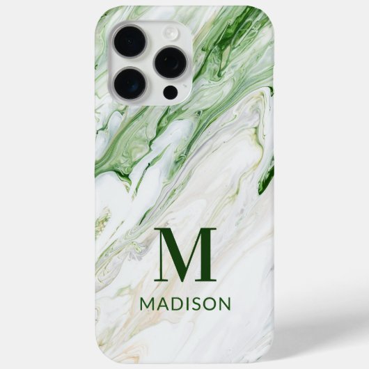 Groen Witte Marmeren Monogram Gepersonaliseerde Na Case-Mate iPhone Case (Achterkant)