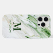 Groen Witte Marmeren Monogram Gepersonaliseerde Na iPhone Hoesje (Achterkant horizontaal)