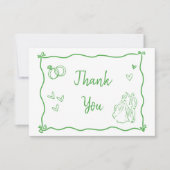 Groen Witte Met De Hand Getekende Hart Whimsical Bedankkaart (Voorkant)