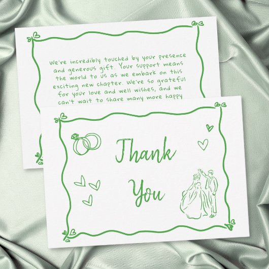 Groen Witte Met De Hand Getekende Hart Whimsical Bedankkaart