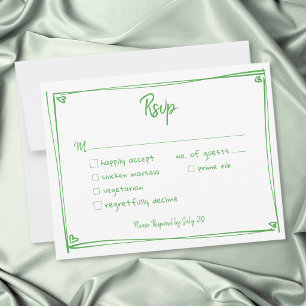 Groen Witte Met de Hand Getekende Hart Whimsical H RSVP Kaartje