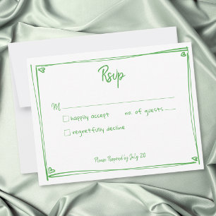 Groen Witte Met De Hand Getekende Hart Whimsical H RSVP Kaartje