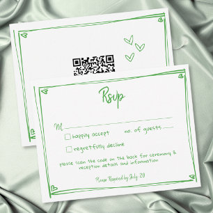 Groen Witte Met de Hand Getekende Hart Whimsical H RSVP Kaartje