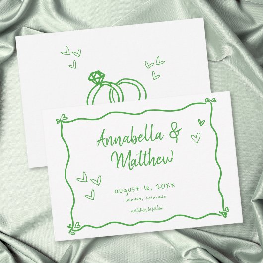 Groen Witte Met De Hand Getekende Hart Whimsical H Save The Date