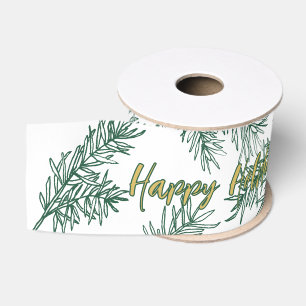 Groen Witte Moderne Elegante Botanische Kerstmis Grosgrain Lint