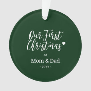 Groen & Witte Moeder Vader Eerste Kerst Foto Ornament