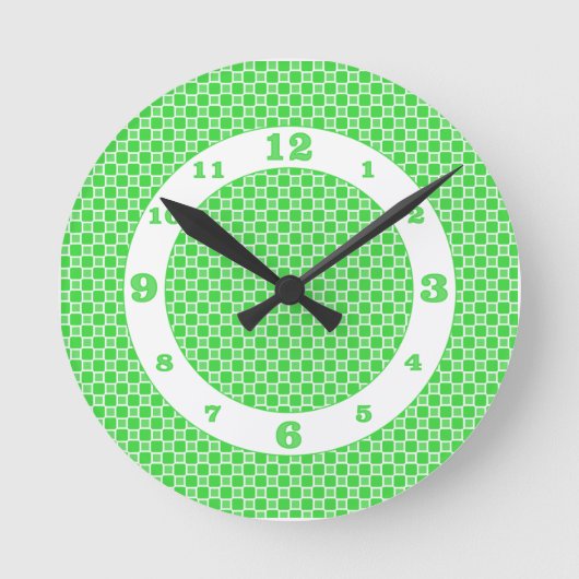 Groen Witte Monochrome Ruiten Ronde Klok (Voorkant)