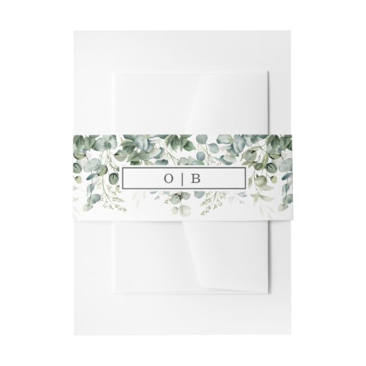 groen | Witte Monogram bruiloft Uitnodigingen Wikkel (Voorkant Voorbeeld)