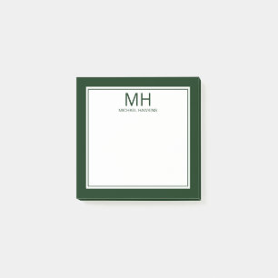 Groen Witte Monogram Mannen Post-it® Notes