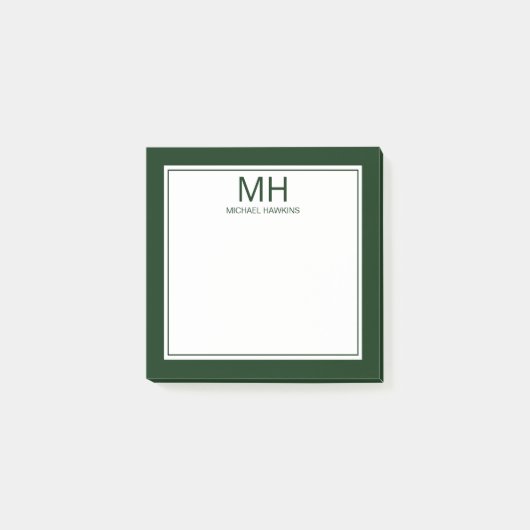 Groen Witte Monogram Mannen Post-it® Notes (Voorkant)