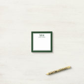 Groen Witte Monogram Mannen Post-it® Notes (Op bureau)