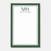 Groen Witte Monogram Mannen Post-it® Notes (Voorkant)