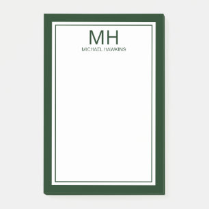 Groen Witte Monogram Mannen Post-it® Notes