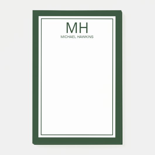 Groen Witte Monogram Mannen Post-it® Notes (Voorkant)