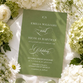 Groen Witte Monogram Trouw Uitnodiging